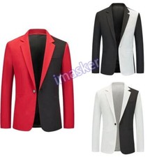 Men Two Tone Splice Jacket Suit Blazer Coat Prom Dance Show Garment Fancy Dress