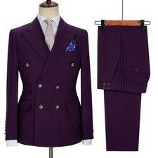 Business Men's Suits Double Breasted Peak Lapel Slim Fit Prom Summer Spring Wear
