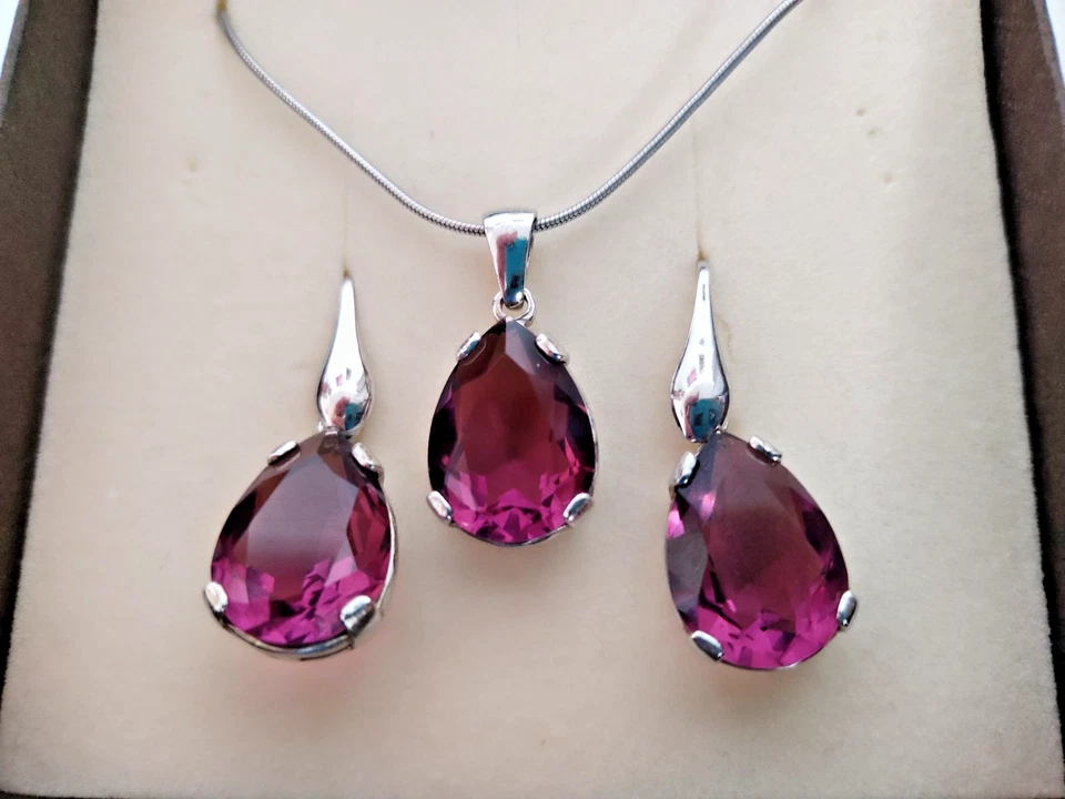 GIOIELLI ARGENTO 925 CON PIETRA AMETISTA. Collana e orecchini. - Immagine 2 di 4