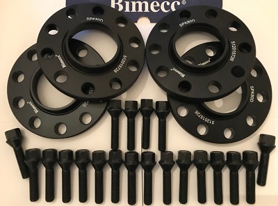4 X 20 mm BIMECC SCHWARZE ALU-SPURVERBREITERUNGEN + M14 X 1,25 SCHRAUBEN PASSEND FÜR BMW 72,6