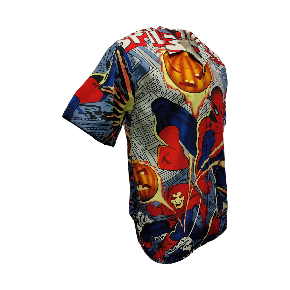 Camicia Uomo Marvel Spider-Man Stampa Integrale - 100% Poliestere, Maniche Corte, Nuova Con Etichetta