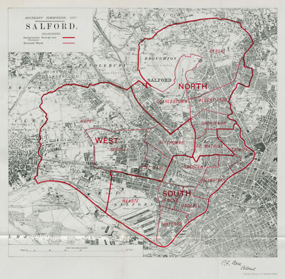 Salford Parliamentary Borough. Manchester. GRENZKOMMISSION. Nahe Karte 1917