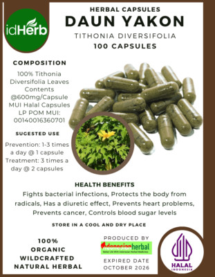 [idHerb] 100-1000 CAPSULES DAUN YAKON Tithonia Diversifolia NATURAL HERBAL