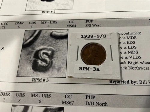 1938-S/S West Lincoln Wheat cent UNC Red  RPM 3 Really Nice coin RARE