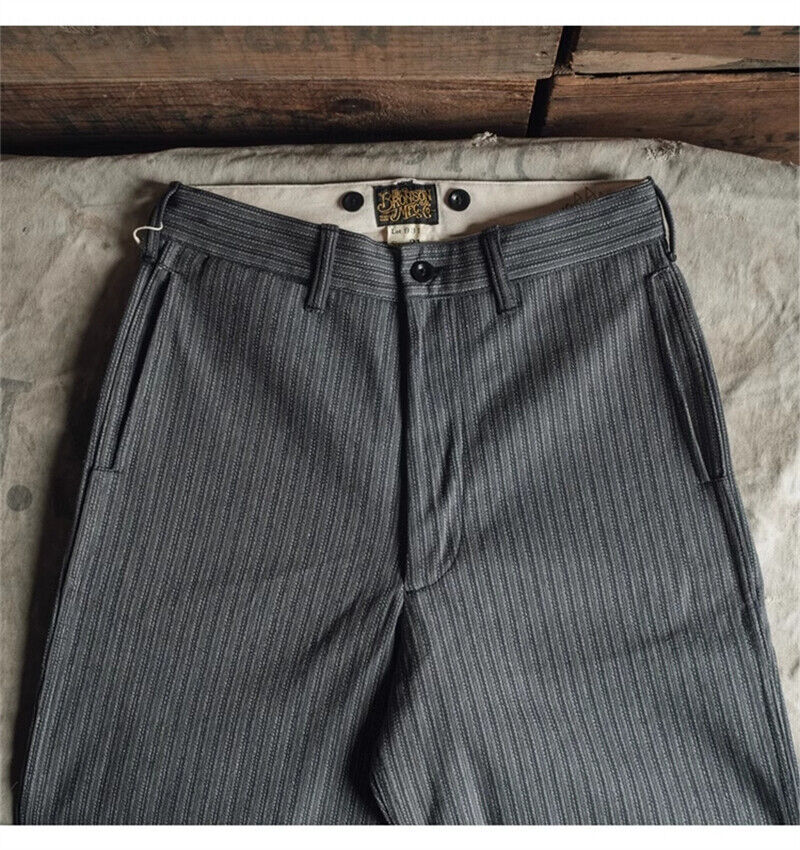 Bronson Lot931 Black And Gray Striped Pants Relaxed Heavy Trousers