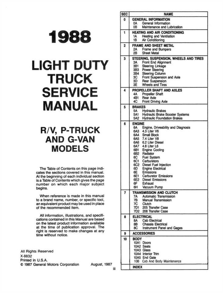1988 Chevrolet GMC Van Suburban Chassis Shop Service Repair Manual - Изображение 2 из 4