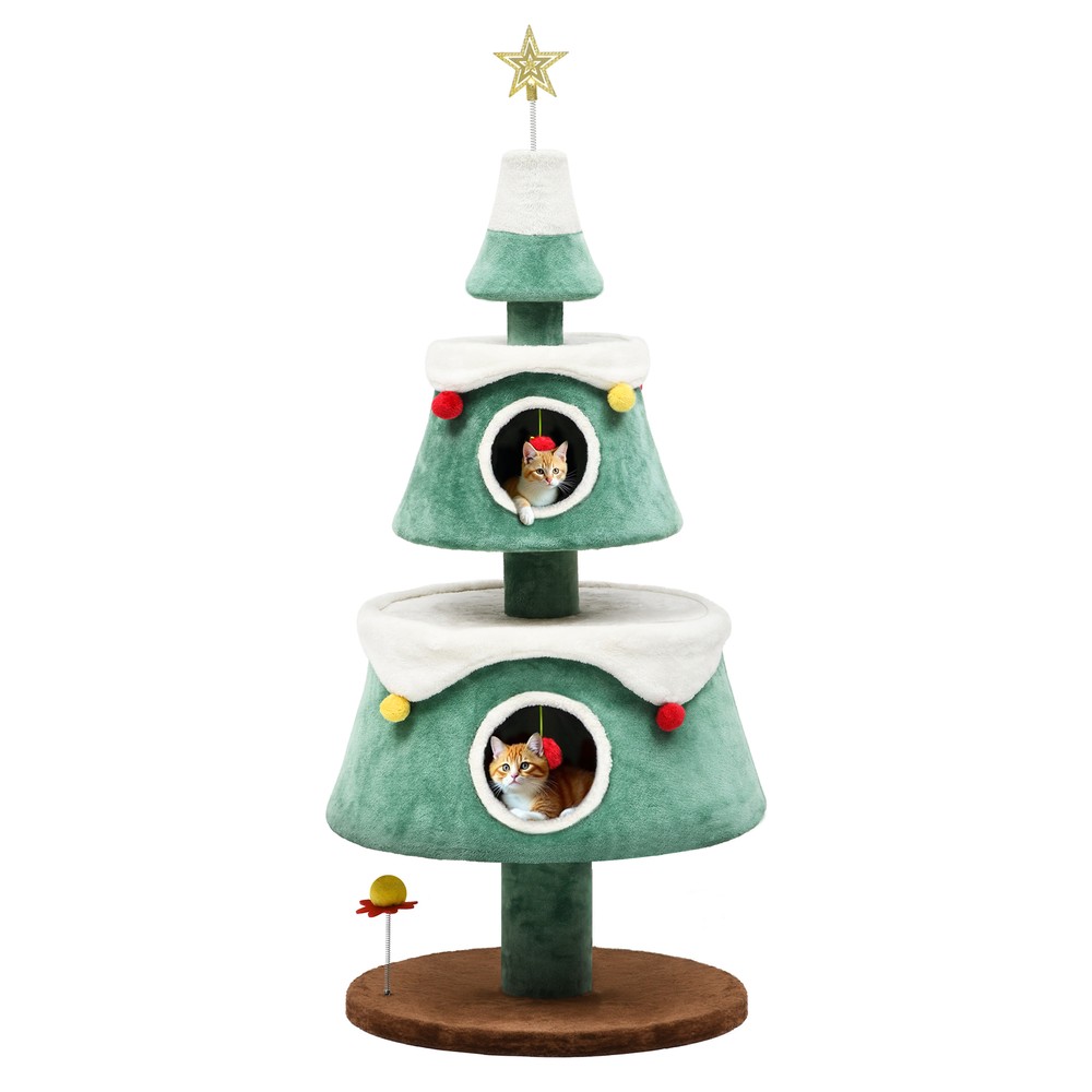 Christmas Cat Tree with Cat House Cat Tower for Indoor Cats with Cat Condos