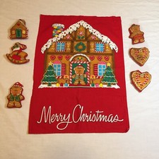 Merry Christmas Wall Hanging with 6 Fabric Ornaments 15" x 21" Handmade