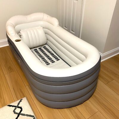 SereneLife Inflatable Bathtub Spa with Bubble Massage LED Lights Pillow 