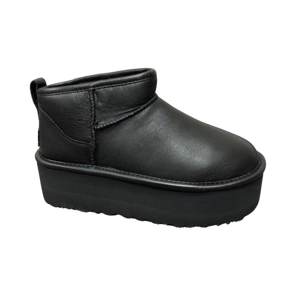 ugg-women-s-classic-ultra-mini-platform-leather-black-boots-1141510-ebay