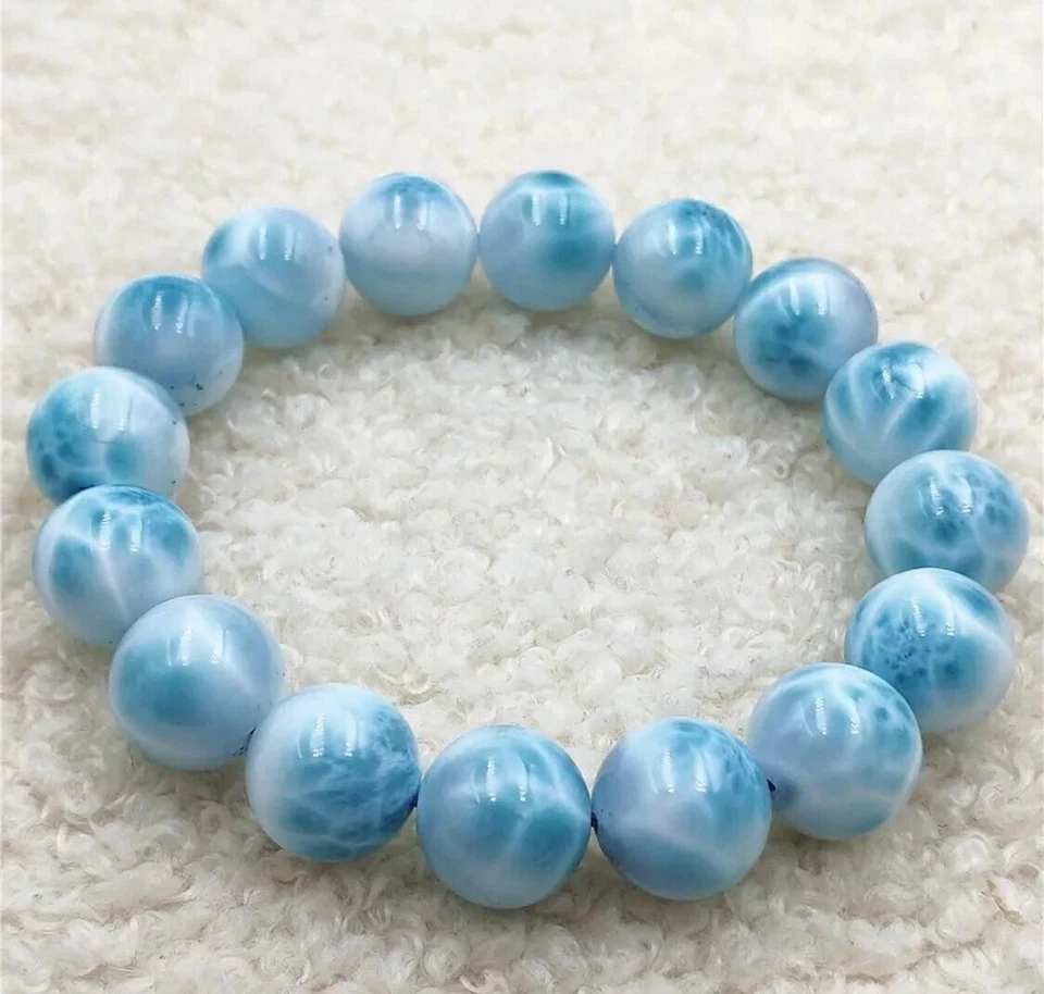 Natural Blue Larimar Women Men Bracelet 12mm Beads Larimar jewelry - Image 3 of 3