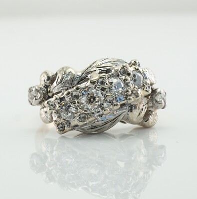 Natural Old Mine Diamond Ring 14K White Gold Engagement Band