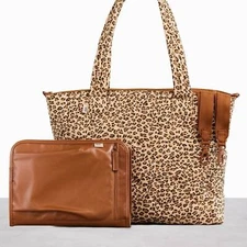 BEIS x Elsa Hosk Quilted Tote Diaper Bag In Wild Child Animal Print New