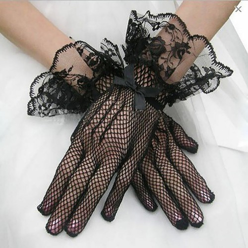 Lady Women Lace Gloves Fishnet Bowknot Party Prom Wedding Bride Wrist Mittens US - Picture 2 of 21