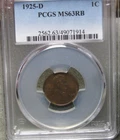 1925-D Lincoln Cent Wheat Penny -- PCGS MS-63 RB Slabbed Graded Coin ---- #458B