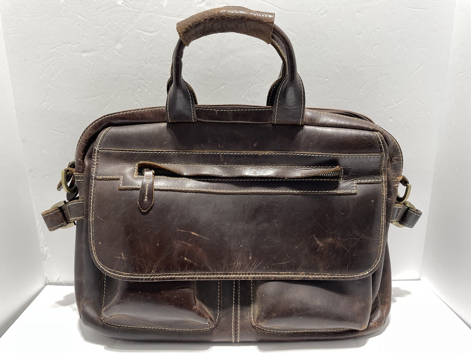 S-ZONE Brown Leather Carry Tote Bag Satchel Laptop Briefcase