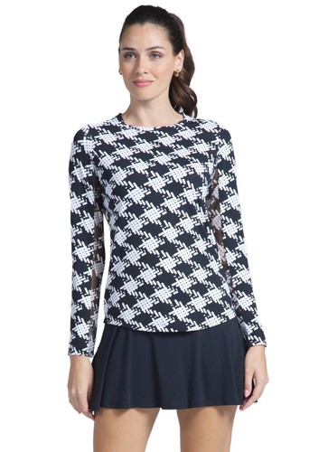 New IBKUL Kimberly Long Sleeve Crewneck UPF 50 Black/White Top R$98 Size Small - Picture 2 of 4