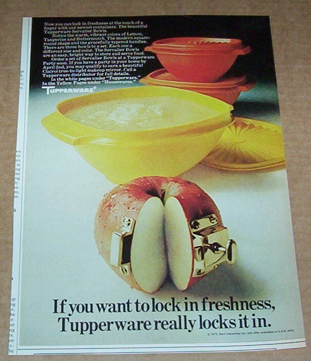 1972 print ad - Tupperware Seal containers lock in freshness APPLE ...