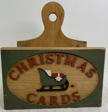 Wooden Box Primitive Painted Sleigh Christmas Cards Wall Hanging