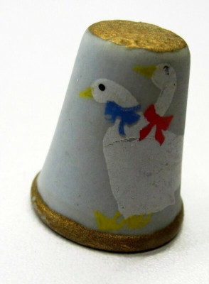 Vintage Thimble Porcelain Geese Bows Hand Painted