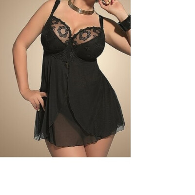 Dessous Babydoll Negligee Petticoat Unterkleid Nachtkleid Gr. 90 G-H schwarz