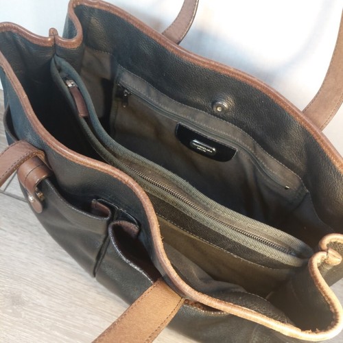 Vtg Francesco Biasia Black Pebbled Italian Leather Shoulder Bag Purse Brown Trim - Picture 3 of 11