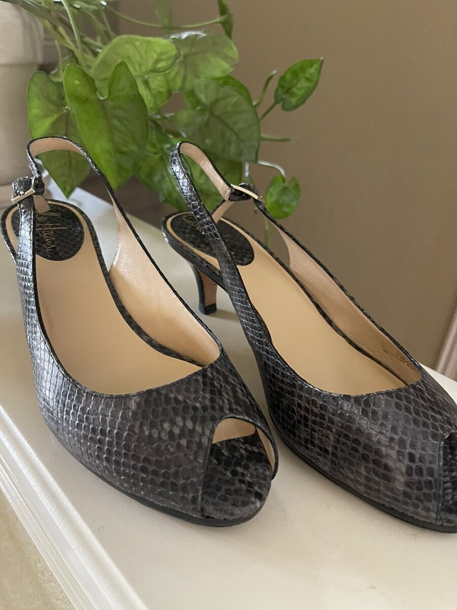Cole Haan Nikeair Charcoal Snake Embossed Open Toe Leather Cole Haan Nikeair Charcoal Snake Embossed Open Toe Leather