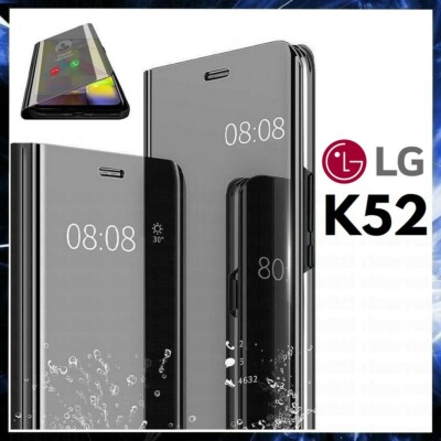 FLIP COVER FOR LG K52 BLACK MIRROR BOOK CASE CLEAR VIEW 360° K 52