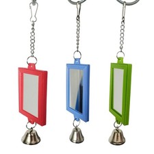Parrots Mirror Toy with Bells Metal Hanging Hook Bird Cage Decoration