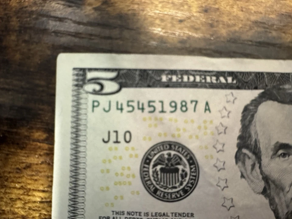 Fancy Serial Numbers 5 Dollar Bill Birthday 🎂 Anniversary Note April 5th 1987 - Image 2 of 2