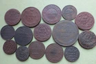 Russian empire medieval copper coins lot, 15 coins