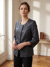 Anne Klein Women s 6 Black 100 Linen Blazer Single Snap Jacket