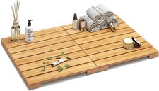 Waterproof Bamboo Bath Mat for Shower, Wooden Floor Mat for Bathroom, Foldable 