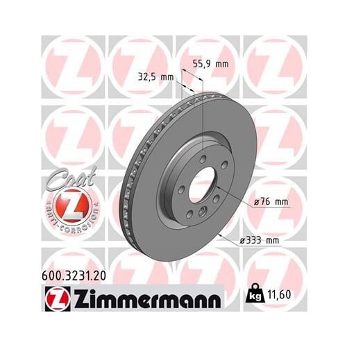 1X ZIMMERMANN Disco Freno Anteriore Ø 333Mm Per VW 600.3231.20