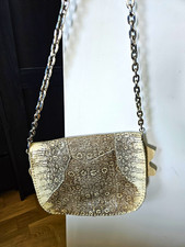 Jimmy Choo Beige Suede Metallic Animal Print Small Shoulder Bag Silver Chain Zip