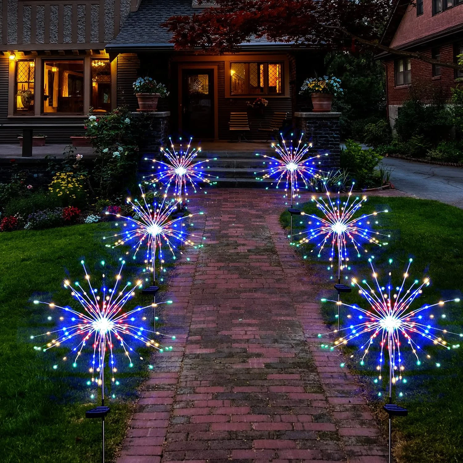 120 LED Solar Firework Garden Lights Waterproof Outdoor Yard Decor 6PK