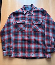 Pendleton Vintage 100 Virgin Wool Made In USA Red Plaid Flannel W/ Loop Sz Sm