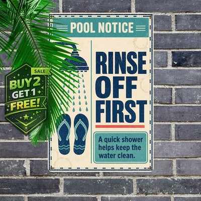 Pool Safety Shower Notice Metal Sign Outdoor Swimming Area Wall Decor