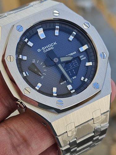"Custom Mod G-Shock GA-2100 Stainless Steel – Blue Dial – Premium Modd - Picture 6 of 12
