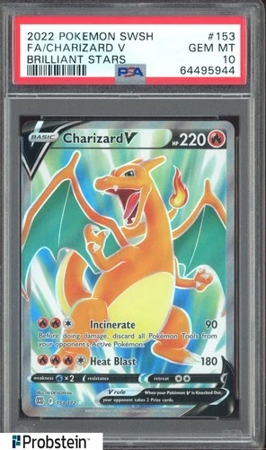2022 Pokemon SWSH Brilliant Stars #153 FA Charizard V PSA 10 GEM MINT