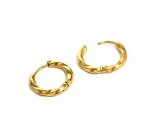 Gold PVD Twisted Huggie Earrings Surgical Steel Sensitive Ears 5/8 inch SMALL