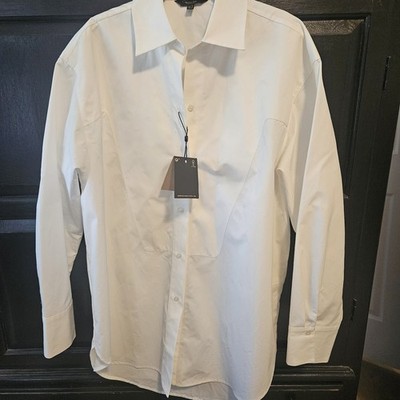 Massimo Dutti White Solid crispCotton Regular Fit Point Collar womans small/tall