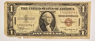 USA: $1 Silver Certificate Banknote Series 1935A Hawaii Overprint Circulated