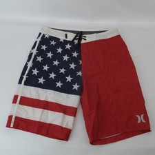 Hurley Board Shorts Men's 30 Flag Drawstring Small USA Swim Trunks 4th Of July