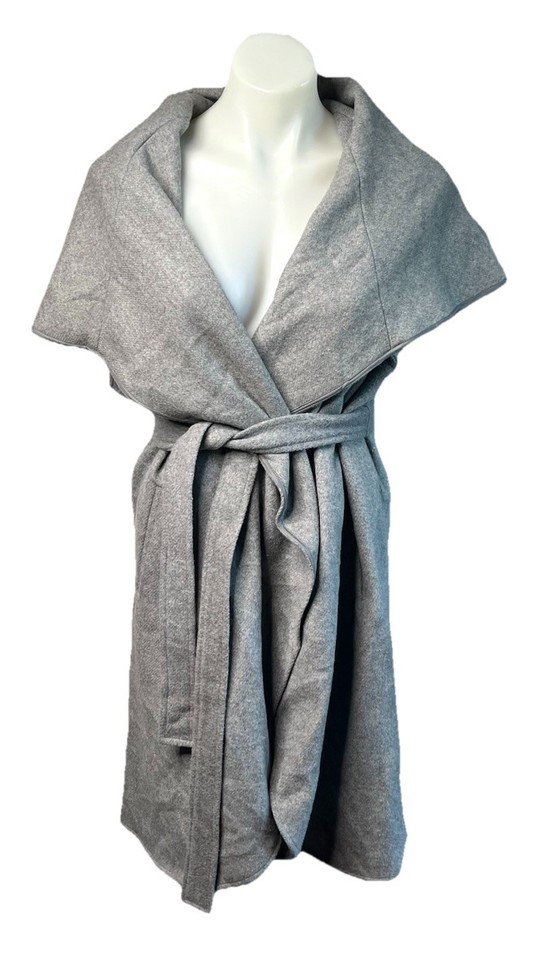 FRENCH CONNECTION Grey Sleeveless Wool Blend Wrap & Tie Coat Size 12