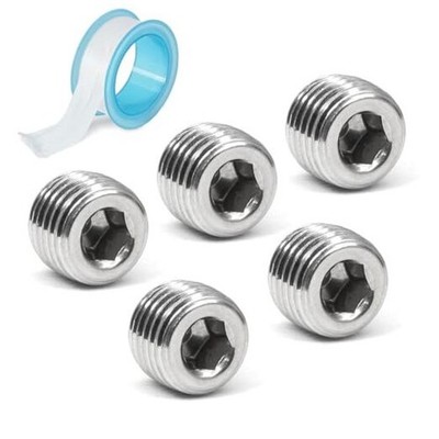 1/4'' NPT Male Plug, 304 Stainless Steel Internal Hex Thread Pipe Plug, Hex 