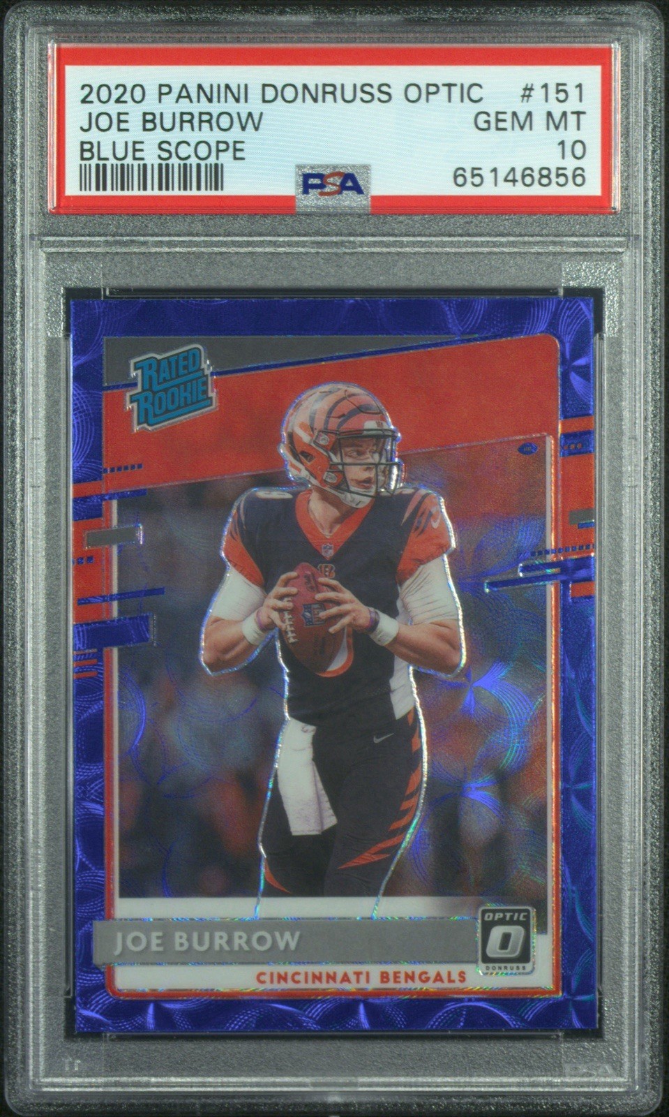2020 Panini Donruss Optic Joe Burrow (RC) Blue Scope Prizm #151 PSA 10 GEM MT
