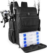 Fishing Tackle Backpack with Rod Holders, 45L Large Tackle Bag & Fishing Tackle