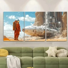 3pcs Space Explorer in Industrial Desert ER Wall Art Canvas Framed 50x70cm