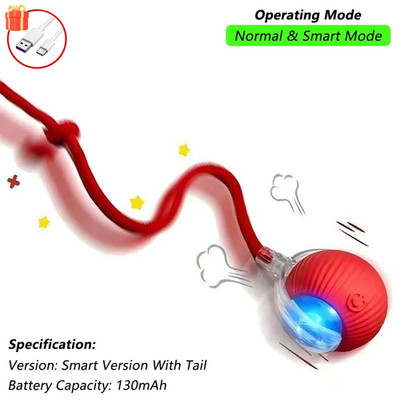 1/2 PCS Cat Interactive Ball Toy Automatic Rolling Ball Faux Tail Rechargeable S